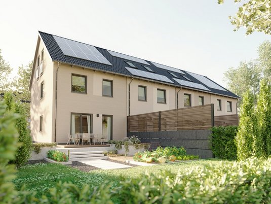 Reihenhaus Mainz 128 mit moderner Gartenansicht und überzeugender Wohnqualität