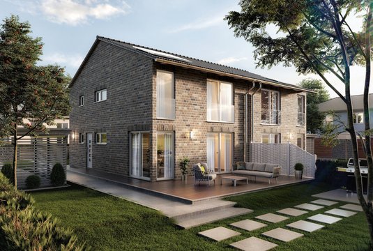 Modernes Doppelhaus Neubau mit Satteldach und Klinkerfassade als hochwertige und nachhaltige Wohn und Investitionslösung